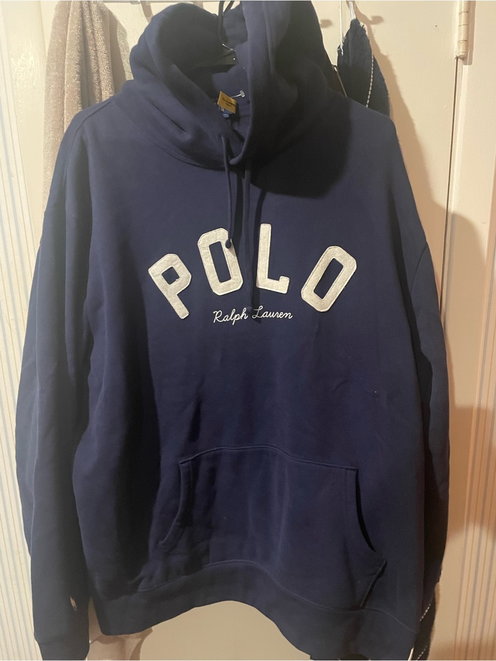 Polo Ralph Lauren Men's Blue Pullover Fleece Hoodie Logo Pockets XXL